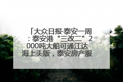大众日报·泰安一周：泰安港“三改二”2000吨大船可通江达海上头版，泰安房产服务改革经验全省推广