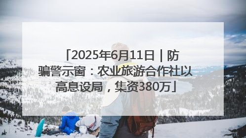 2025年6月11日｜防骗警示窗：农业旅游合作社以高息设局，集资380万